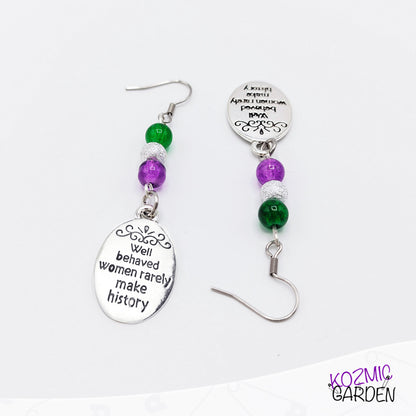 Suffragette Tribute Earrings - "Well Behaved Women Rarely Make History"