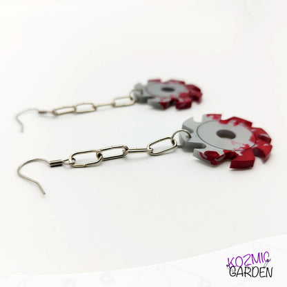 Blood-Splattered Saw Blade Earrings- Killer Style!