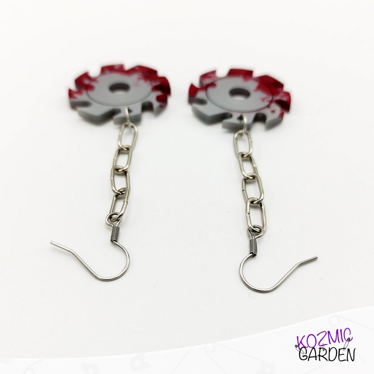 Blood-Splattered Saw Blade Earrings- Killer Style!