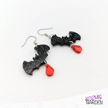 Bat Earrings with Blood Drop – A Touch of Glam, A Drop of Danger!