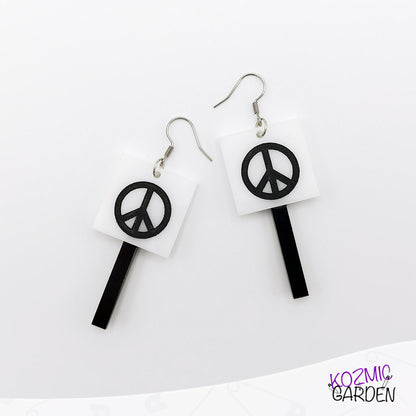 Peace Symbol Protester Banner Earrings - Carry the message of peace with style!