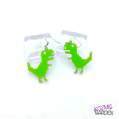 T-Rex Earrings No Internet Earrings - Level up your style with retro gaming jewelry!