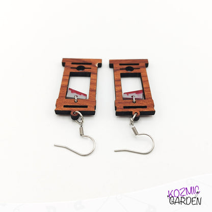 Bloody Wooden Guillotine Earrings – Off with Their Heads!