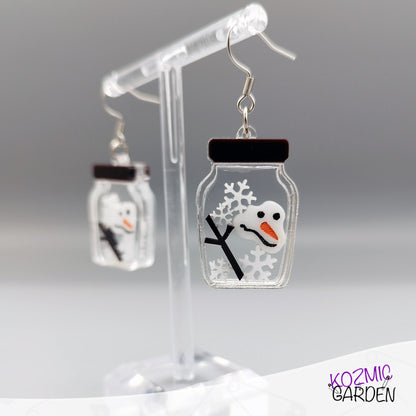 Melted Snowman in a Jar Shaker Earrings / Pendant – Fun Winter Jewelry