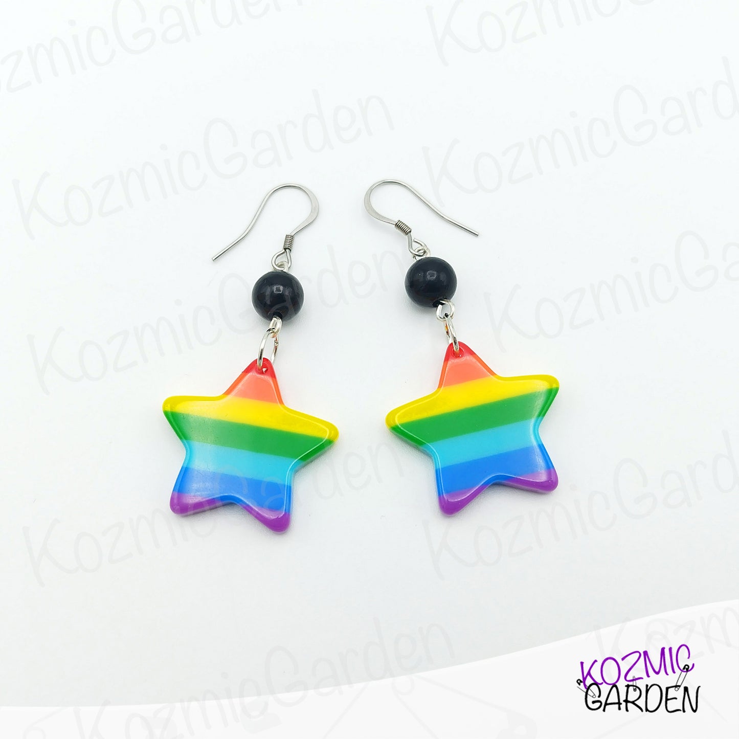 Rainbow Star Earrings with Black Beads – Become The Colorful Star of Pride!