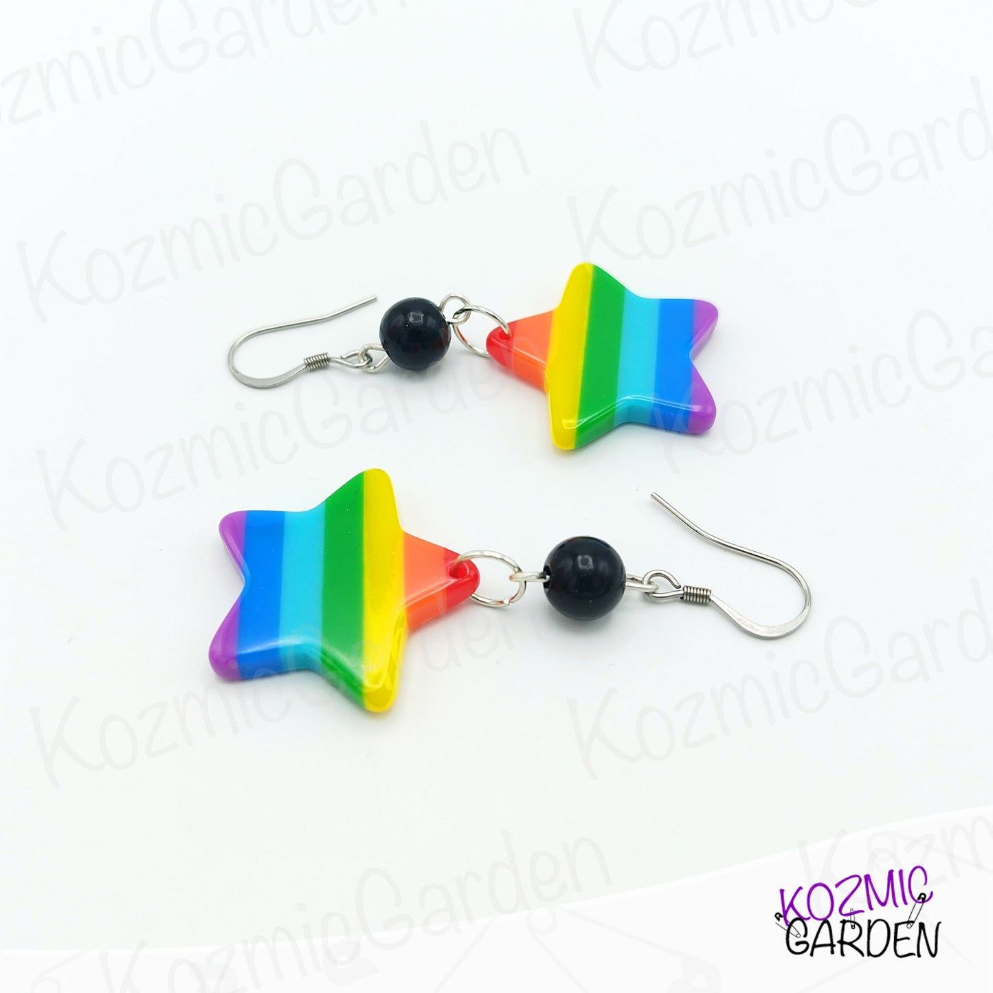 Rainbow Star Earrings with Black Beads – Become The Colorful Star of Pride!