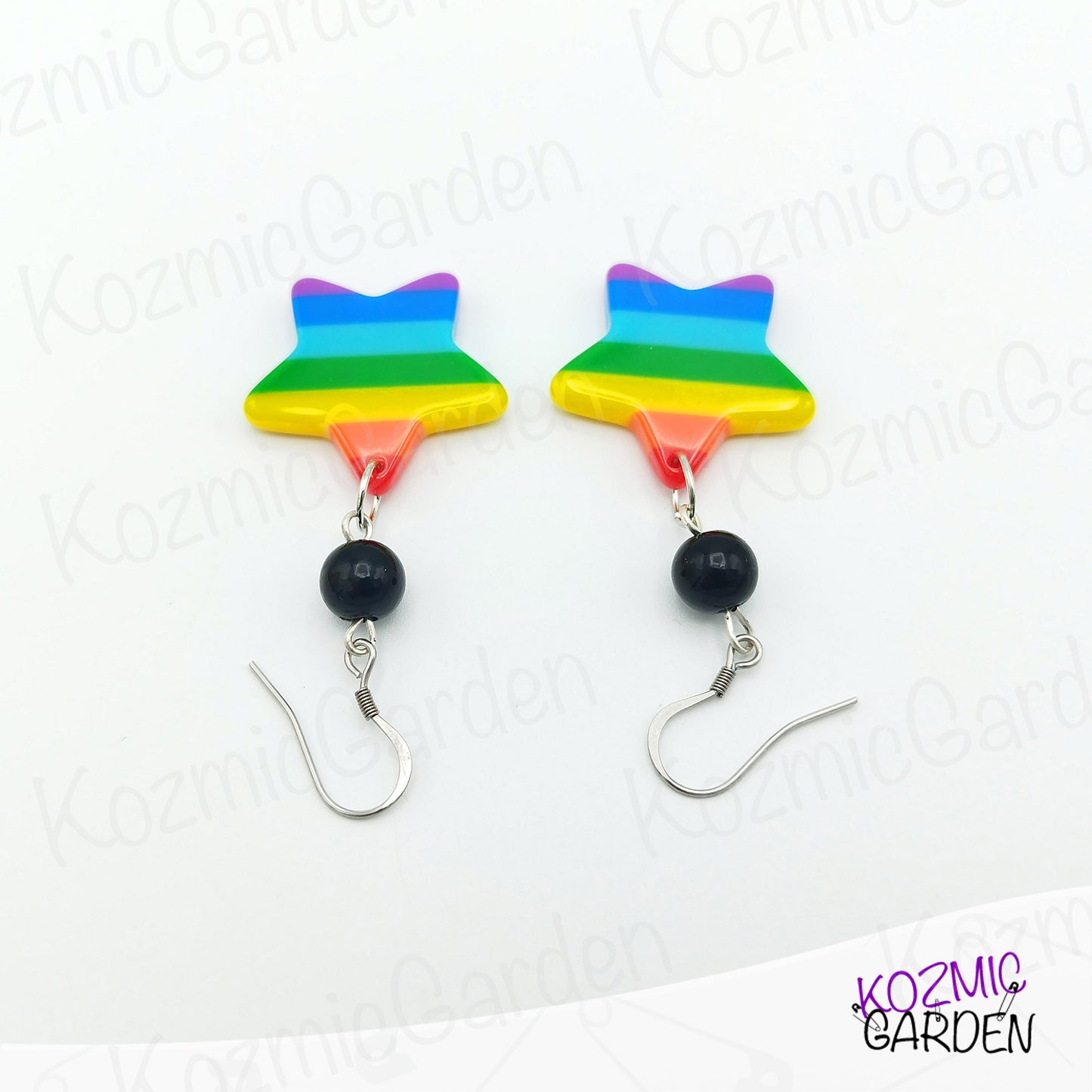 Rainbow Star Earrings with Black Beads – Become The Colorful Star of Pride!