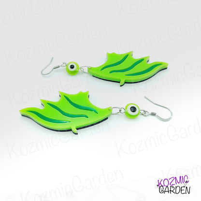 Green Dragon Wing Earrings with Enchanting Eye - Dare to be Hypnotised