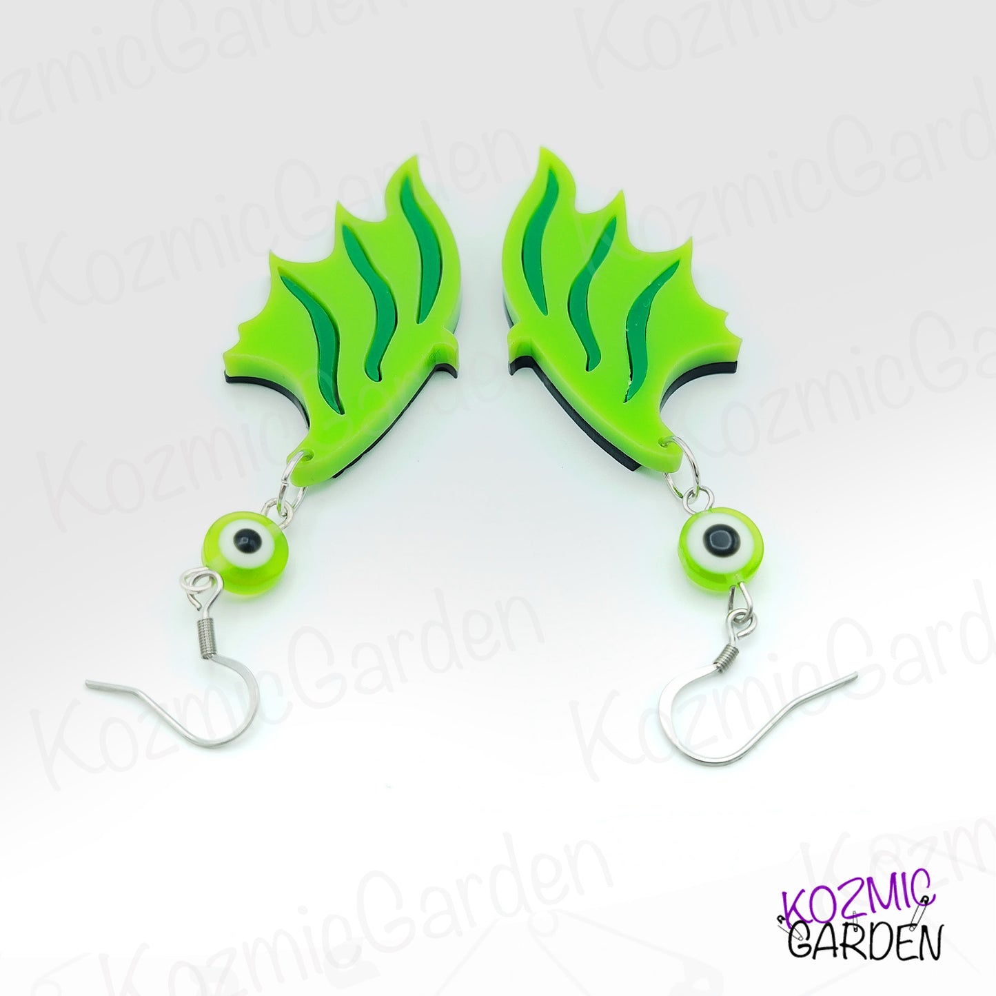 Green Dragon Wing Earrings with Enchanting Eye - Dare to be Hypnotised