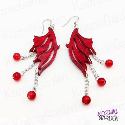 Red Marbled Fairy Wing Earrings - For Independent and Enpowered Fairies!