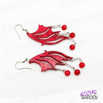 Red Marbled Fairy Wing Earrings - For Independent and Enpowered Fairies!