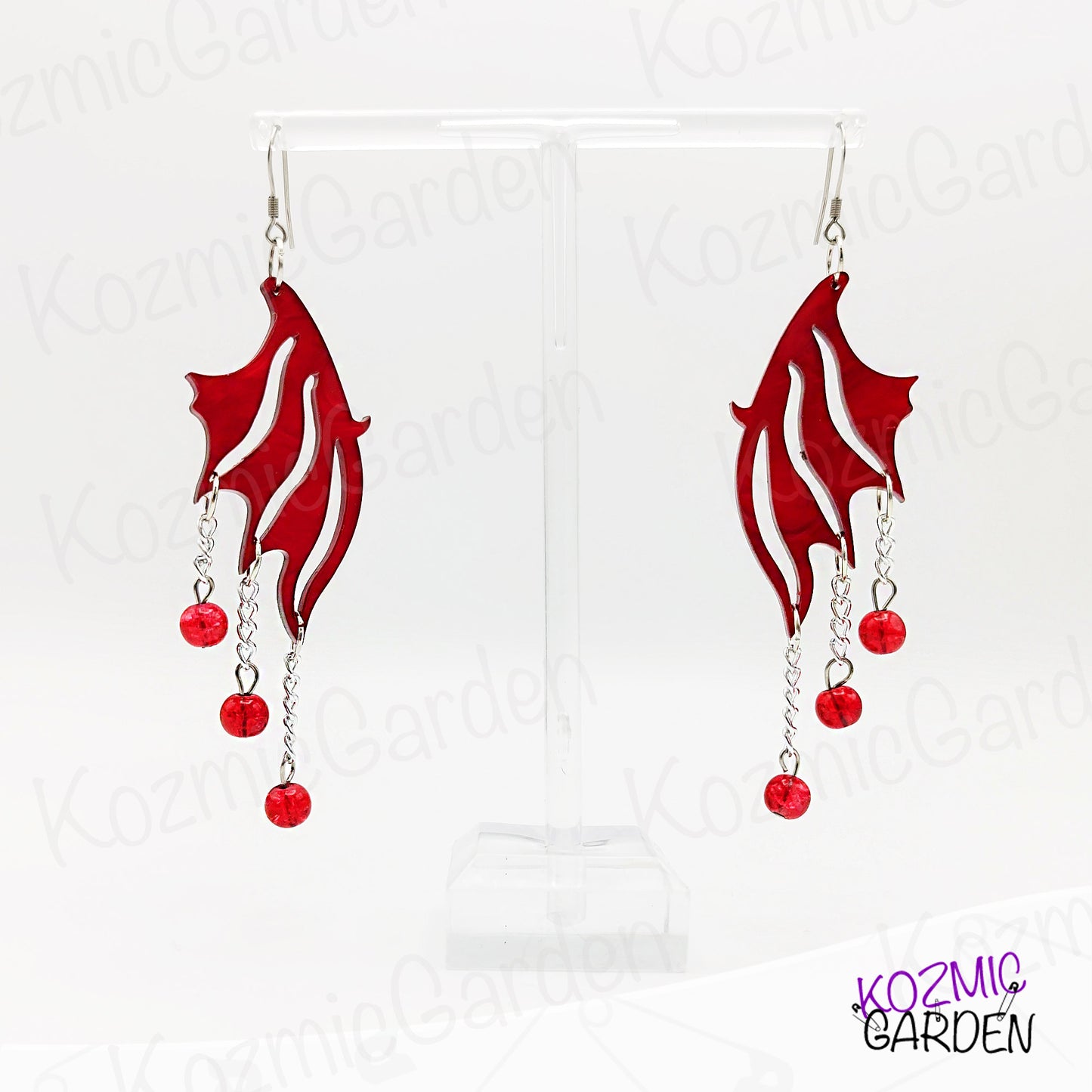 Red Marbled Fairy Wing Earrings - For Independent and Enpowered Fairies!