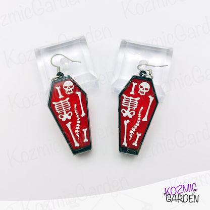 Spooky Coffin Earrings with Little Bones - Show off your dark side!