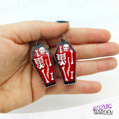 Spooky Coffin Earrings with Little Bones - Show off your dark side!