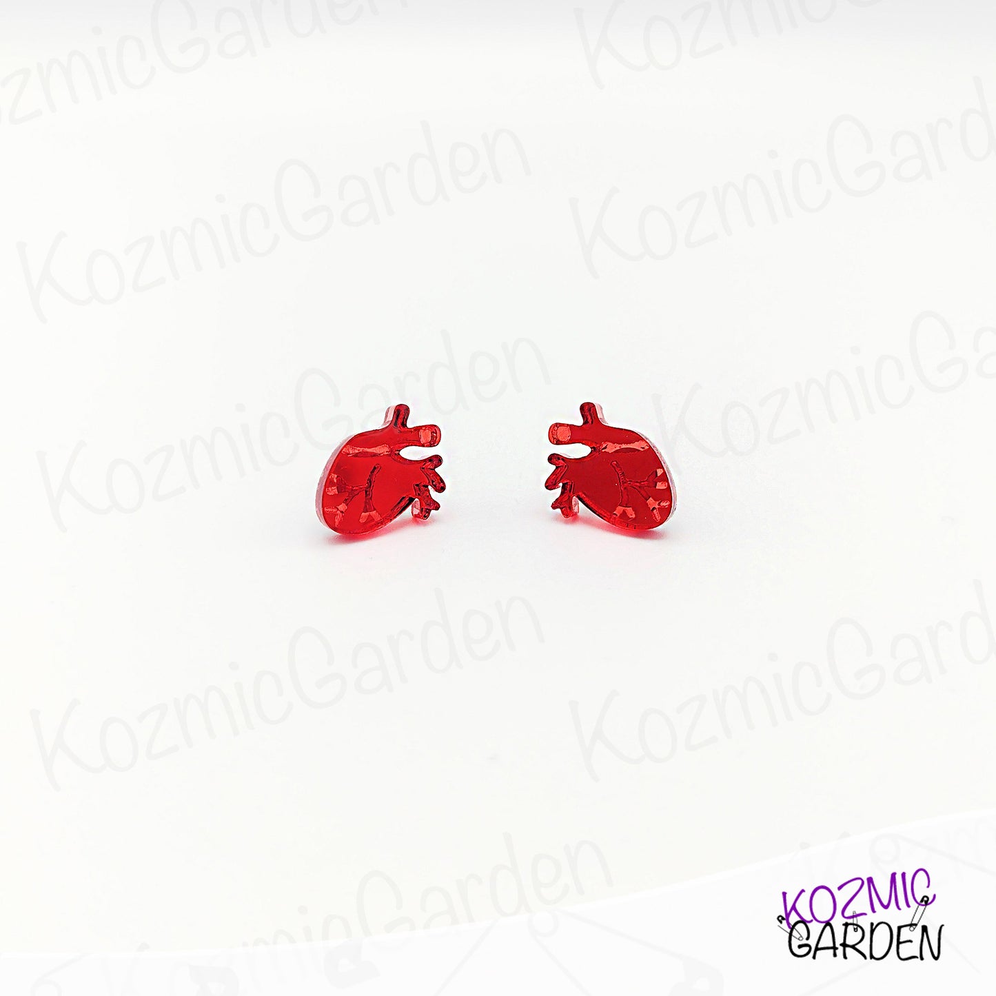 Mirrored Red Anatomical Heart Stud Earrings - Perfect for Goths Cardiology Doctors!