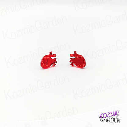 Mirrored Red Anatomical Heart Stud Earrings - Perfect for Goths Cardiology Doctors!