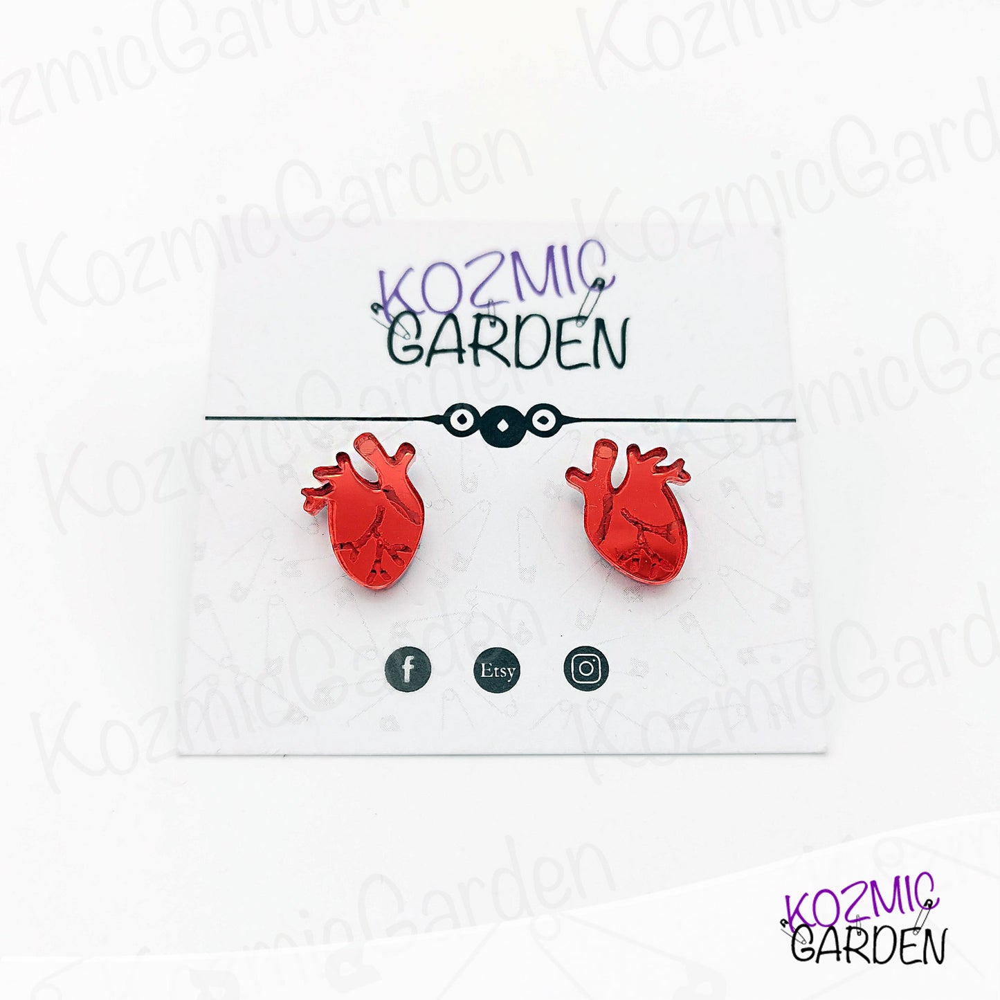 Mirrored Red Anatomical Heart Stud Earrings - Perfect for Goths Cardiology Doctors!