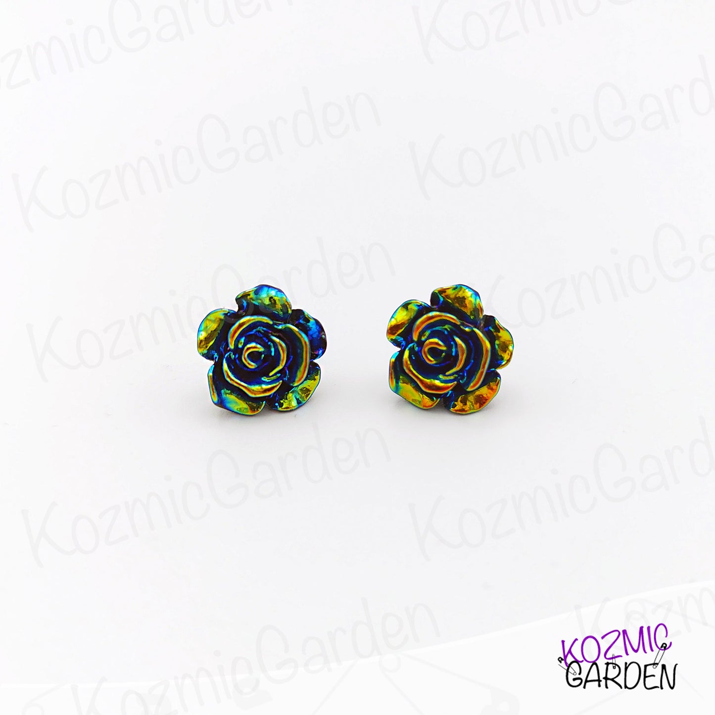 Bluish Iridescent Rose Stud Earrings - Wear the Spring on your ears!