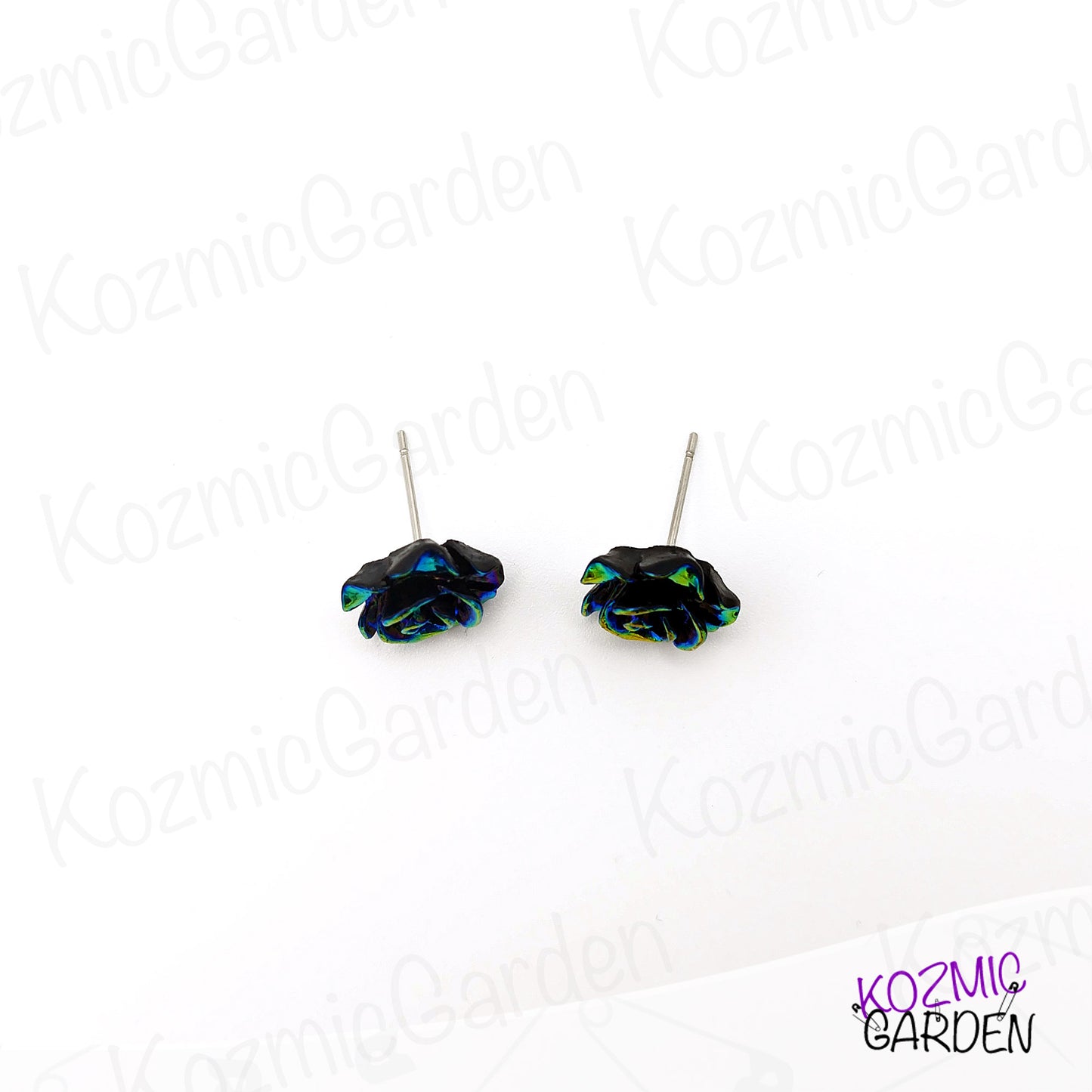 Bluish Iridescent Rose Stud Earrings - Wear the Spring on your ears!