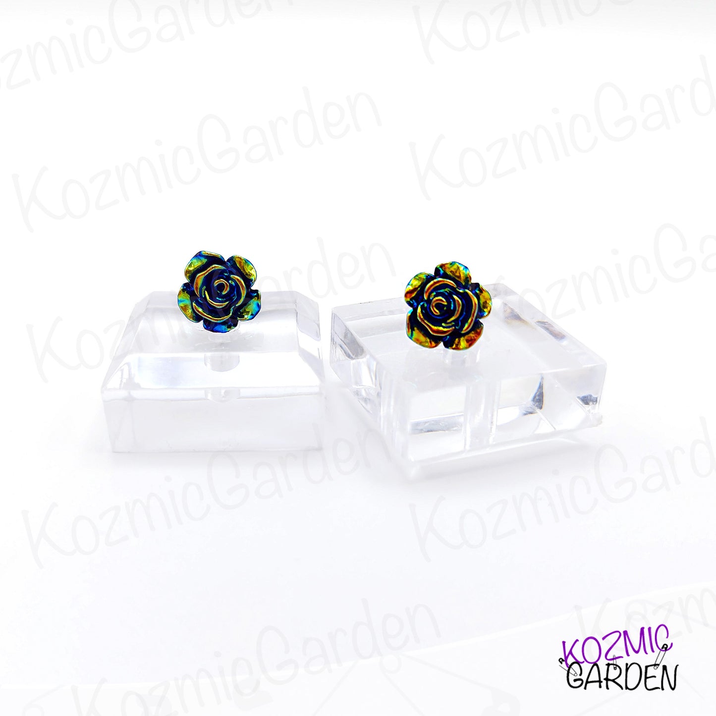 Bluish Iridescent Rose Stud Earrings - Wear the Spring on your ears!