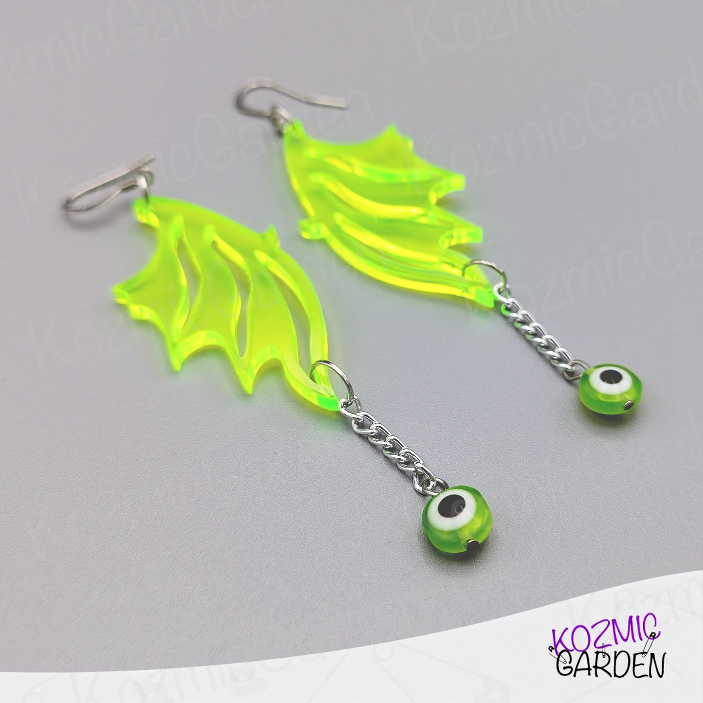 Neon Green Dragon Wing Earrings – Fantasy Jewelry with a Modern Twist