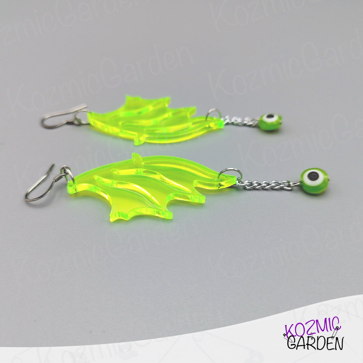 Neon Green Dragon Wing Earrings – Fantasy Jewelry with a Modern Twist