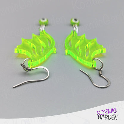 Neon Green Dragon Wing Earrings – Fantasy Jewelry with a Modern Twist