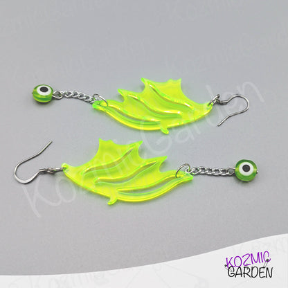 Neon Green Dragon Wing Earrings – Fantasy Jewelry with a Modern Twist