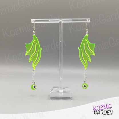 Neon Green Dragon Wing Earrings – Fantasy Jewelry with a Modern Twist