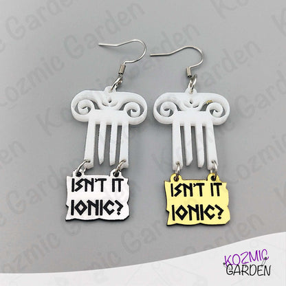 Top of Greek Column Earrings – “Isn’t It Ionic?” – Silver or Gold Panel