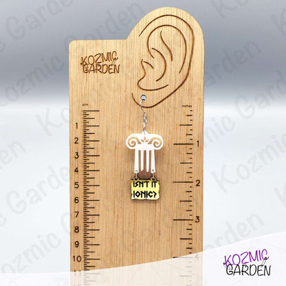 Top of Greek Column Earrings – “Isn’t It Ionic?” – Silver or Gold Panel