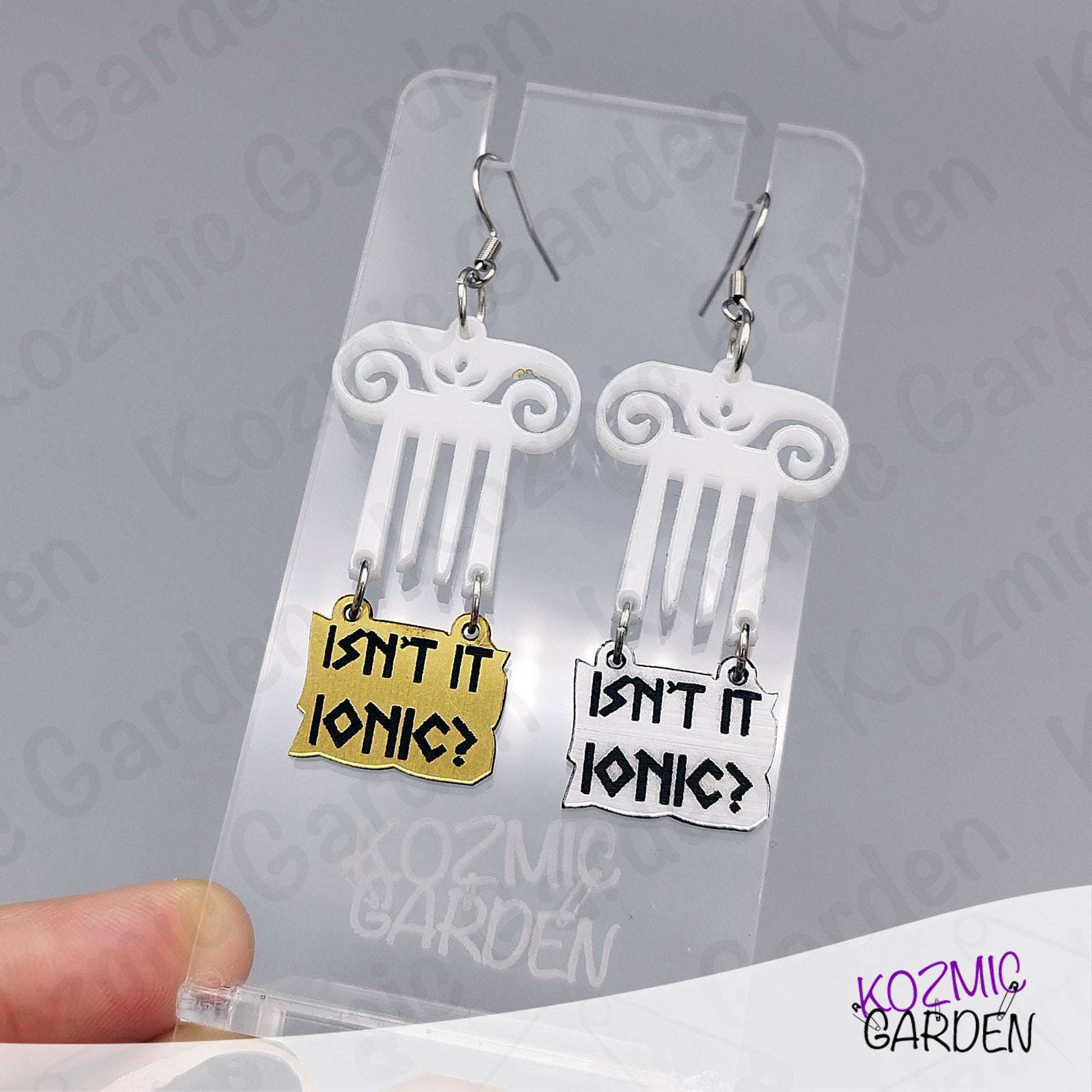 Top of Greek Column Earrings – “Isn’t It Ionic?” – Silver or Gold Panel