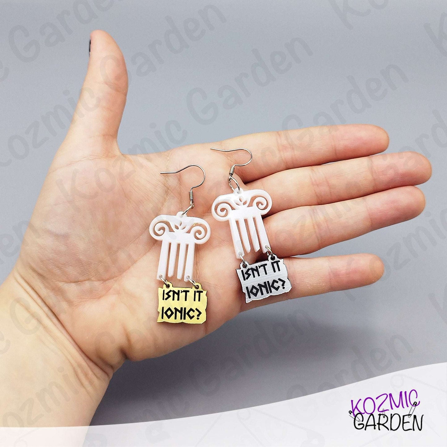 Top of Greek Column Earrings – “Isn’t It Ionic?” – Silver or Gold Panel