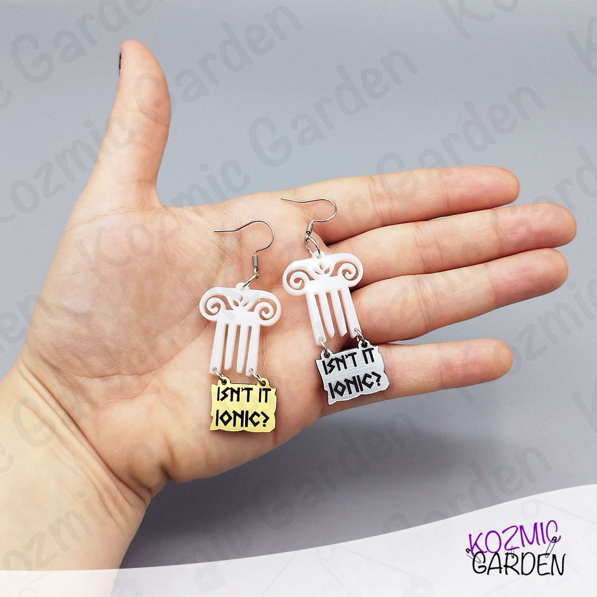 Top of Greek Column Earrings – “Isn’t It Ionic?” – Silver or Gold Panel
