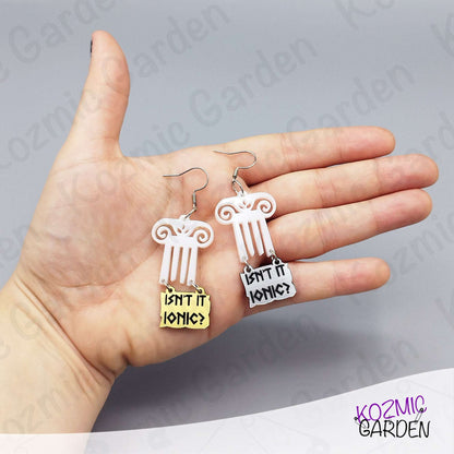 Top of Greek Column Earrings – “Isn’t It Ionic?” – Silver or Gold Panel