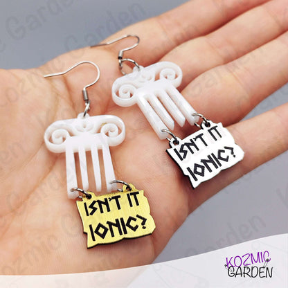 Top of Greek Column Earrings – “Isn’t It Ionic?” – Silver or Gold Panel