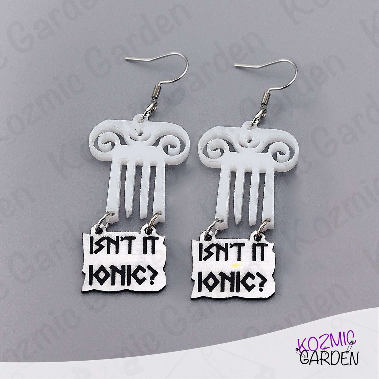 Top of Greek Column Earrings – “Isn’t It Ionic?” – Silver or Gold Panel