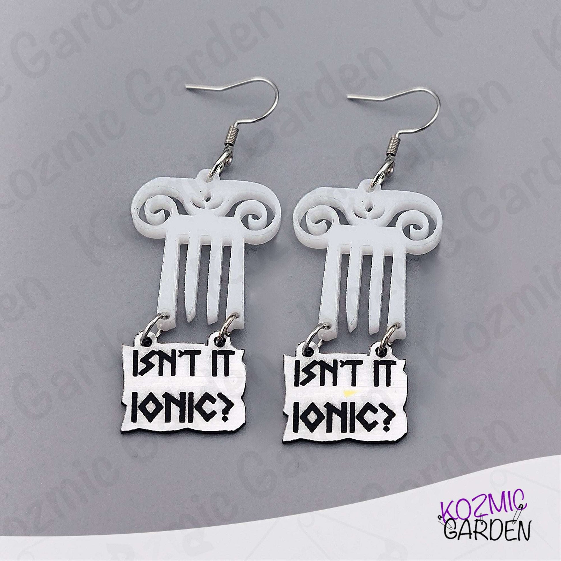 Top of Greek Column Earrings – “Isn’t It Ionic?” – Silver or Gold Panel