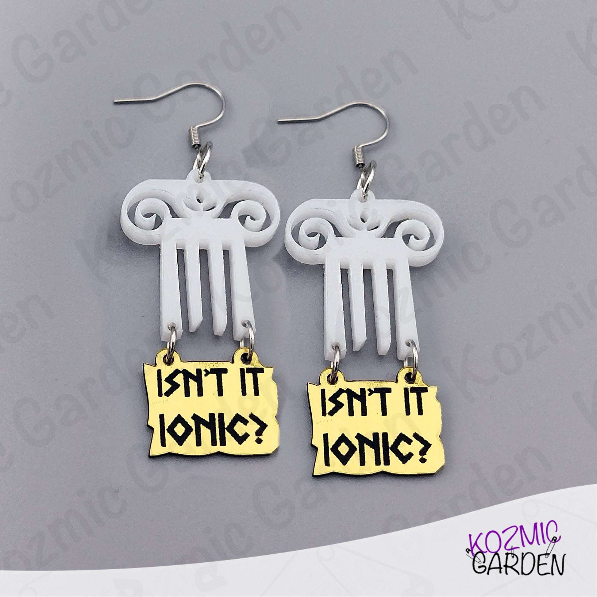 Top of Greek Column Earrings – “Isn’t It Ionic?” – Silver or Gold Panel