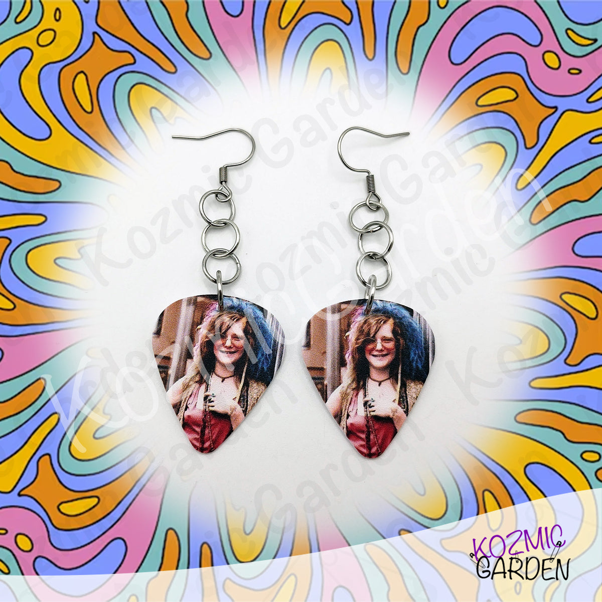 Janis Joplin Guitar Pick Earrings | Colorful Psychedelic 60s Hippie Rock Jewelry
