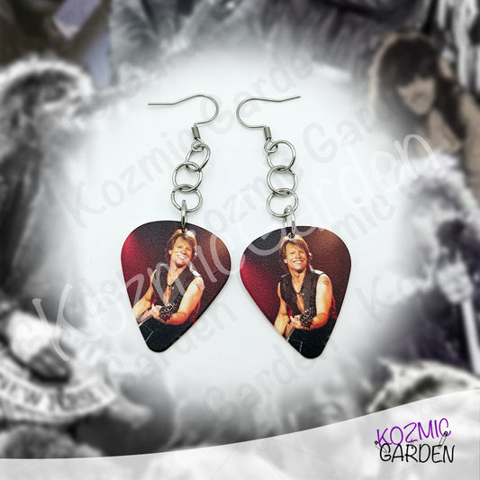 Jon Bon Jovi Guitar Pick Earrings | Rock Dangle Earrings for 80s Rock Fans