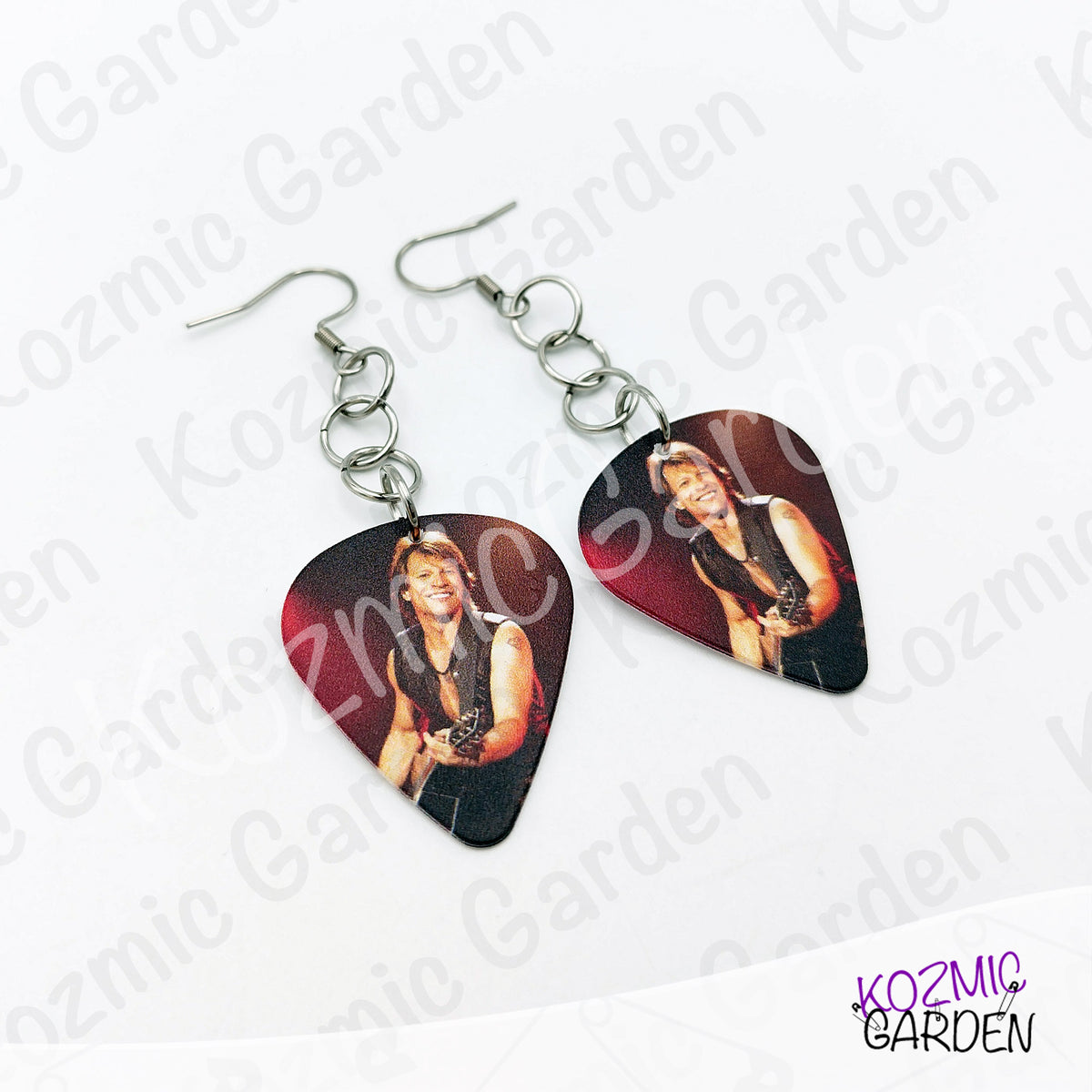 Jon Bon Jovi Guitar Pick Earrings | Rock Dangle Earrings for 80s Rock Fans