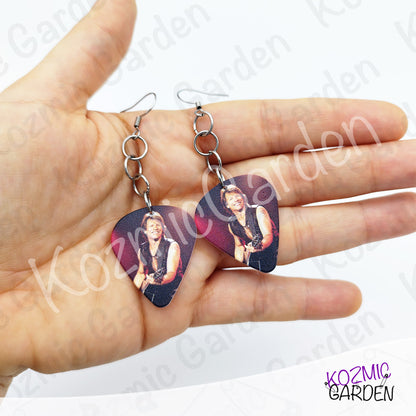 Jon Bon Jovi Guitar Pick Earrings | Rock Dangle Earrings for 80s Rock Fans
