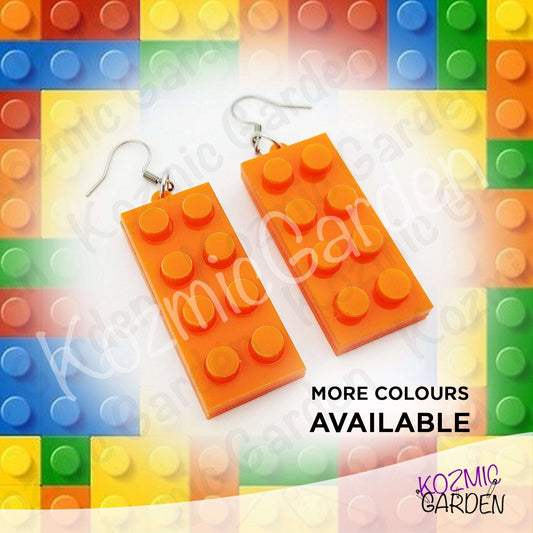 Lego Style Block Earrings | Funny Playful Building Brick Dangles