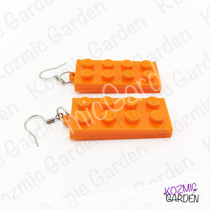 Lego Style Block Earrings | Funny Playful Building Brick Dangles