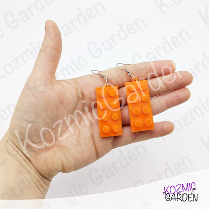 Lego Style Block Earrings | Funny Playful Building Brick Dangles