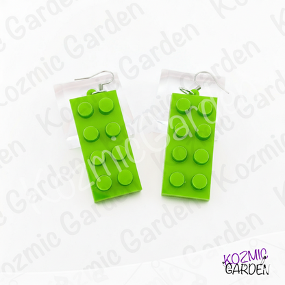 Lego Style Block Earrings | Funny Playful Building Brick Dangles