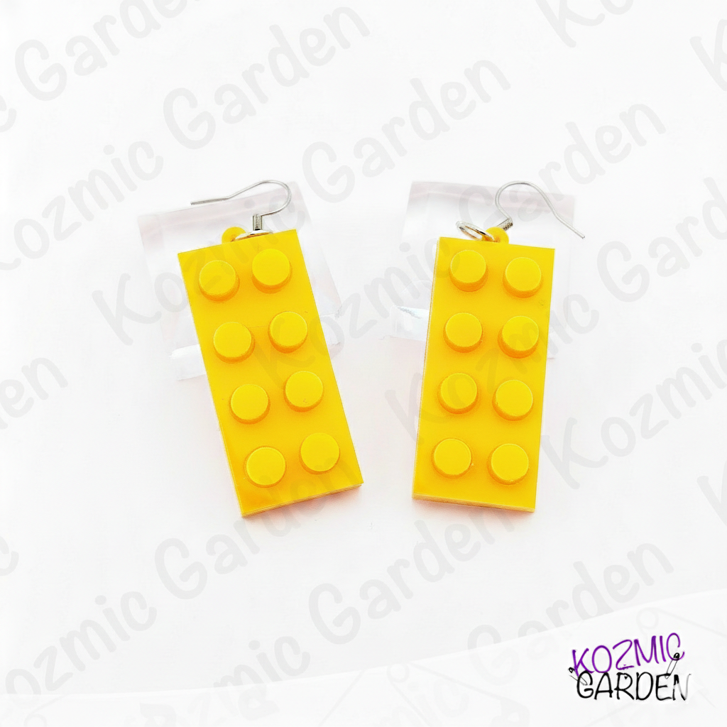Lego Style Block Earrings | Funny Playful Building Brick Dangles
