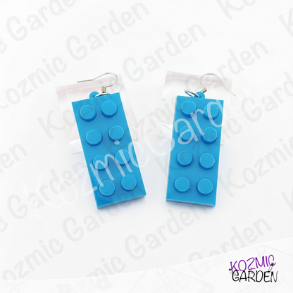 Lego Style Block Earrings | Funny Playful Building Brick Dangles