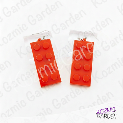 Lego Style Block Earrings | Funny Playful Building Brick Dangles
